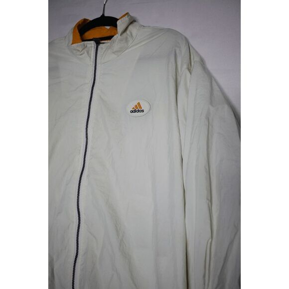 Vintage Adidas Windbreaker Jacket White & Yellow Stripe Logo Large - Picture 1 of 12